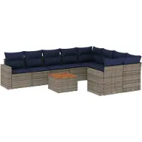 vidaXL Ensemble de salon de jardin 10 pièces avec coussins Gris Poly Rattan