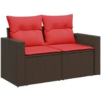 vidaXL Canapé de jardin avec coussins 2 places brun poly rotin