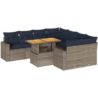 vidaXL Ensemble de salon de jardin 9 pièces avec coussins Gris Poly rotin
