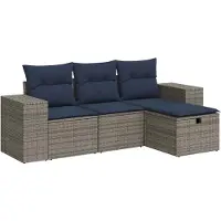 vidaXL Salon de jardin 4 pcs avec coussins gris résine tressée