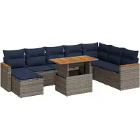 vidaXL Ensemble de salon de jardin 9 pièces avec coussins Gris Poly rotin