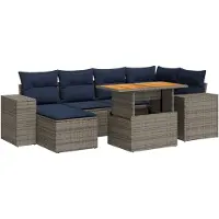 vidaXL Ensemble de salon de jardin 7 pièces avec coussins Gris Poly rotin