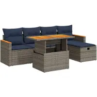 vidaXL Salon de jardin avec coussins 6 pcs gris résine tressée acacia