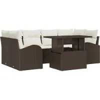 vidaXL Ensemble de canapé de jardin avec coussins avec mémoire 7 pcs brun poly rotin