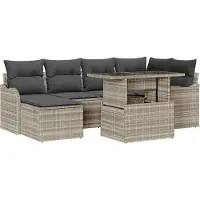 vidaXL Ensemble de canapé de jardin avec coussins 7 pcs gris clair Poly rotin