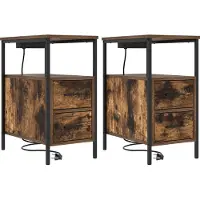 vidaXL Table de chevet avec tiroir 2 pcs Chêne fumé 30 x 48 x 61 cm