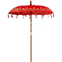 vidaXL Parasol balinais Rouge (180-190) x 260 cm Coton et bois massif