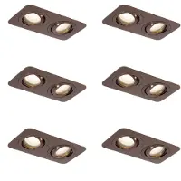 QAZQA Ensemble de 6 spots encastrables arrondis bronze foncé GU10 50mm pivotants et inclinables IP44 2 lumières - Alberto