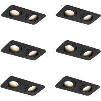 QAZQA Ensemble de 6 spots encastrables ronds noirs GU10 50mm pivotants et inclinables IP44 2 lumières - Alberto