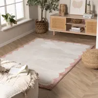 Rugaia Tapis lavable – Myrre Rose/Blanc | 80x150 cm | Rectangulaire | Pile courte