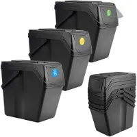Kadax Set de poubelles de tri en plastique, poubelles avec couvercle étanche (Noir 3x25L)