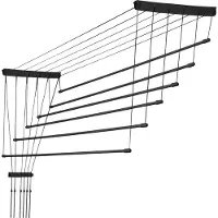Kadax Séchoir à linge de plafond "Torp", Séchoir de plafond charge 12kg, 6 barres, 160 cm, noir