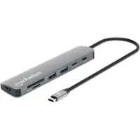 Manhattan USB-C PD auf HDMI 7-in-1 4K Dockingstation grau