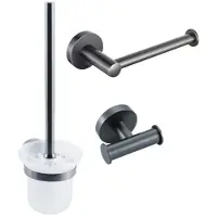 FortiFura Calvi Ensemble toilettes 3 pièces - porte-rouleau sans couvercle - brosse WC - patère double ronde - gunmetal brossé PVD SW721173 SW721172 SW1211595
