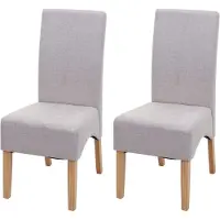 Mendler Ensemble de deux chaises de salle à manger Latina, chaises de cuisine, revêtues en tissu , couleur crème beige, pieds clairs