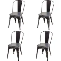 Mendler 4x chaise de salle à manger HWC-H10e,métal,similicuir Chesterfield,gastronomie,design industriel noir-gris