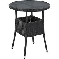 Juskys Polyrotan Table de jardin / Table d'appoint / Table de balcon Yoro - Rond - 60 cm - Noir - Plateau en verre inclus