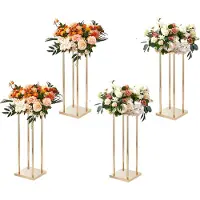 Vevor 4PCS Support de Fleurs de Mariage 60 cm Porte-fleurs Métal Doré Centre de Table Mariage Vase Géométrique Stratifié Présentoir Floral pour Réception d'Événements