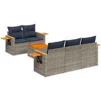 vidaXL Ensemble de salon de jardin 6 pièces avec coussins Gris Poly rotin