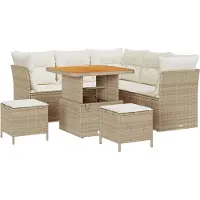 vidaXL Ensemble de canapés de jardin , 8 pièces, couleur beige et crème, en polyrotin, pour 5 personnes