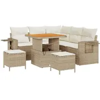 vidaXL Ensemble de canapés de jardin , 9 pièces, couleur beige et crème, en résine tressée (poly-rattan), capacité de 6 personnes