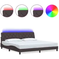 vidaXL Cadre de lit avec LED sans matelas brun foncé 200x200 cm Tissu