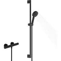 Hansgrohe Système de douche Pulsify Select S 105, 3 jets Relaxation, EcoSmart, avec thermostat Ecostat Fine et barre de douche de 90 cm, finition noir mat
