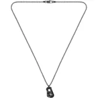 BOSS Collier plaqué noir avec maillon en métal et étiquette en cuir