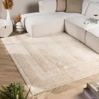 FRAAI Tapis scandinave - Lova Border Beige | 120x170 cm | Rectangulaire | Pile haute