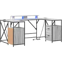 vidaXL Bureau , surface en panneaux de particules imitation bois Sonoma gris, dimensions 182 x 101 x 87,5 cm
