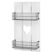 Mendler Étagère murale HWC-D42, panneau mural, étagère avec petits paniers, blanc, shabby, bois massif 70x40x10cm