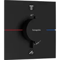 Hansgrohe robinet thermostatique encastré ShowerSelect Comfort E pour deux points de sortie, finition noir mat, avec combinaison de sécurité intégrée conforme à la norme EN1717