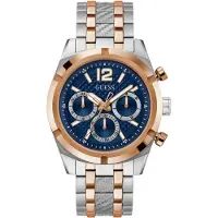 GUESS Montre à affichage analogique bleu foncé / or / argent / blanc cassé