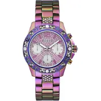 GUESS Montre à affichage analogique 'Majesty' or / vert / violet clair