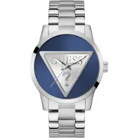 GUESS Montre à affichage analogique 'Badge' bleu marine / argent