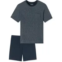 Schiesser Pyjama long 'Schlafanzug kurz - Comfort Essentials' bleu nuit / blanc cassé