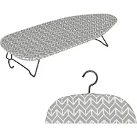 STAUS&BACH Ironiq - Petite planche à repasser de table (100 % coton) avec crochet de suspension - Dimensions : 76,5 x 30,5 cm - Mini planche à repasser - Pour les voyages - Gris