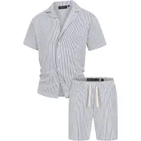 INDICODE JEANS Pyjama court 'Lino' marine / blanc