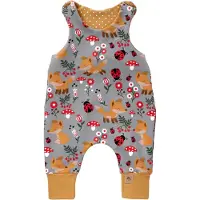 Land-Juwelen Barboteuse / body 'Waldtiere' safran / gris foncé / rouge / blanc