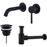 FortiFura Calvi Slim Kit mitigeur lavabo - robinet encastrable - bonde non-obturable - siphon design bas - Noir mat SW377837/SW696205/SW696215