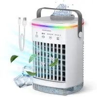 Vulpes goods Mini-climatiseur, climatiseur mobile, refroidisseur d'air 4 en 1, 4 vitesses de vent, 2 modes d'humidification, minuterie, anti-fuite