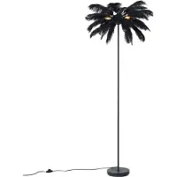QAZQA Lampadaire Art Déco Noir avec Plumes Noires - Peahen