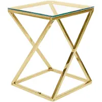 Beliani Table d'appoint dorée transparente 40 x 40 cm plateau en verre pieds en métal poli en acier inoxydable style moderne carré