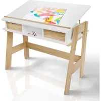 Juskys Bureau pour enfants Fietje Plus avec plateau réglable et rangement - Blanc/Naturel - 94 x 76 x 63 cm