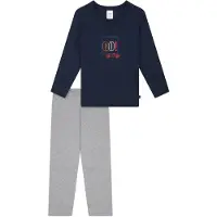 Schiesser Pyjama ' Nightwear' bleu foncé / gris clair / rouge