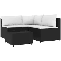 vidaXL Ensemble salon de jardin 4 pièces avec coussins noir poly rotin