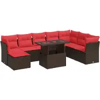 vidaXL Ensemble de salon de jardin 9 pièces avec coussins Marron Poly rotin Acacia
