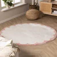 Rugaia Tapis rond lavable – Myrre Rose/Blanc | Ø 160cm | Rond | Pile courte