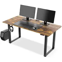 Ultradesk Table de travail, hauteur réglable électriquement, plateau brun, 160x75 cm, 74-116 cm, UPLIFT, avec piètement XXL