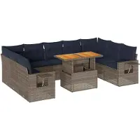 vidaXL Ensemble de salon de jardin 10 pièces avec coussins Gris Poly Rattan